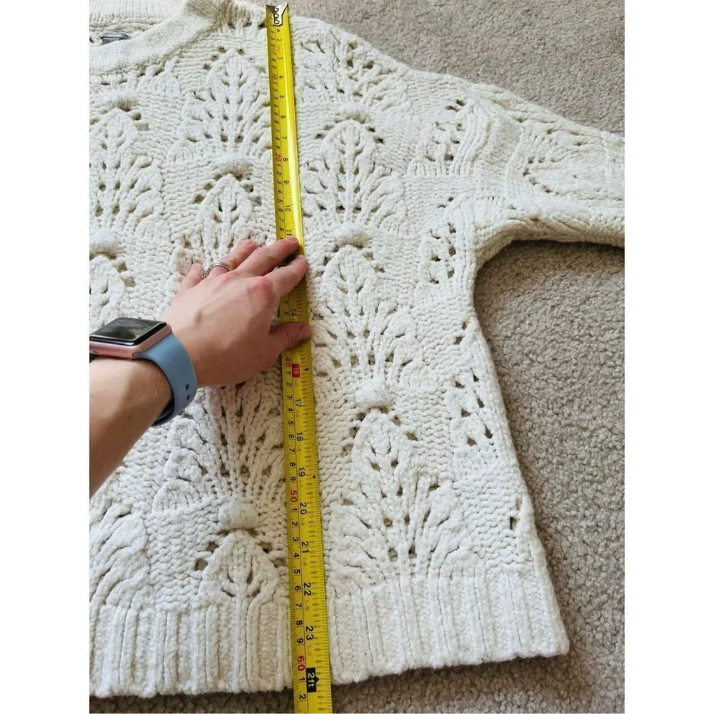 Aerie Cream Pointelle Chunky Knit Sweater Women’s Size S - Picture 8 of 11